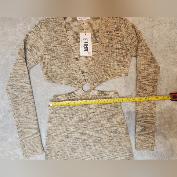 12th Tribe Uproar Beige Long Sleeve Knit Midi Cut Out Dress - Picture 4 of 10